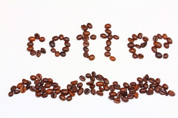 coffee beans in the form of the word coffee