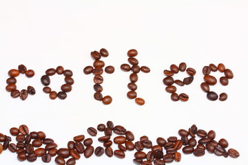 coffee beans in the form of the word coffee
