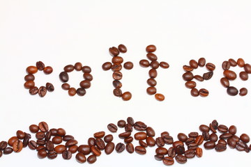 coffee beans in the form of the word coffee