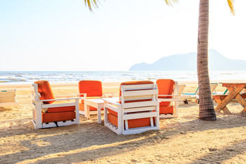 Bench or Seat and sofa on the beach of sea.