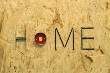The word "home" of the fastening materials and tools on the OSB sheet