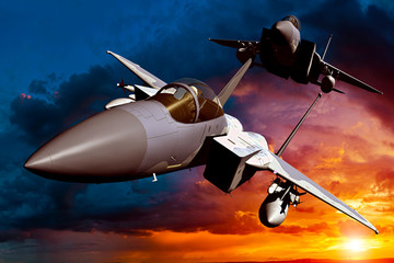 Naklejka na ściany i meble F-15C Eagle 3D illustration model in flight