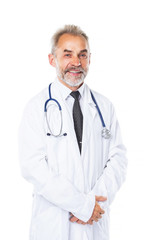 Adult qualified physician diagnostician, with a stethoscope