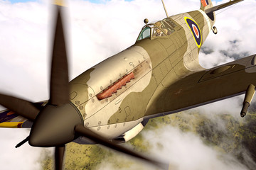 Supermarine Spitfire 3D rendering - obrazy, fototapety, plakaty