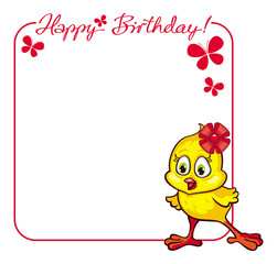 Greeting Birthday card with baby chicken