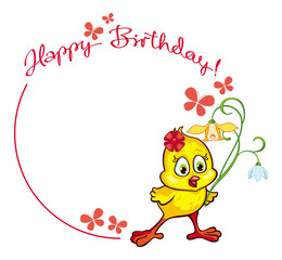 Greeting Birthday card with baby chicken