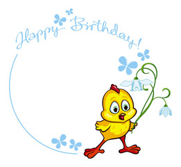 Greeting Birthday card with baby chicken