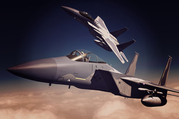 Fototapeta na wymiar F-15C Eagle 3D rendering vintage effect