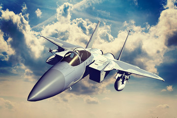 Naklejka na ściany i meble F-15C Eagle 3D rendering vintage effect