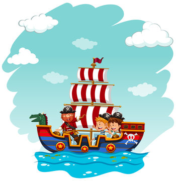 Children riding on viking boat
