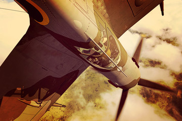 Supermarine Spitfire  3D rendering vintage effect