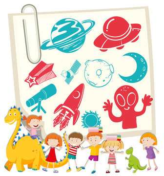 Children and science symbol on notecard
