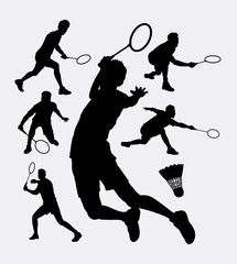 Badminton sport tounament male player silhouette 2. Good use for symbol, logo, web icon, mascot, sign, sticker, or any design you want. Easy to use.
 - obrazy, fototapety, plakaty