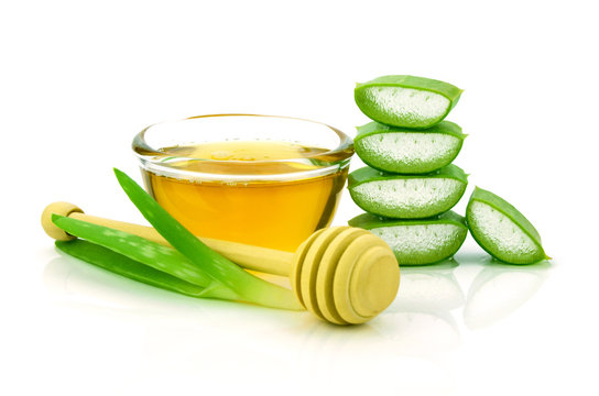 Aloe Vera Hair And Facial Treatment Paste Mask Ingredients On White Background.