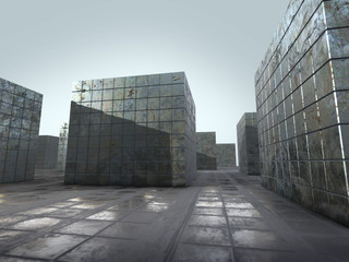 Fototapeta premium Abstract empty space whit boxes Steel,3d rendering,