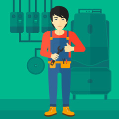 Cheerful repairer with spanner.