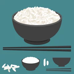 Fototapeten Rice vector in bowl with chopsticks © lukpedclub