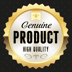 Gold genuine product badge on black background