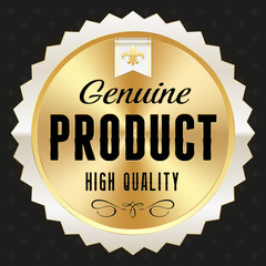 Gold genuine product badge on black background