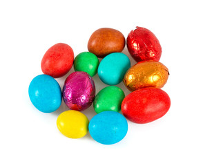 Easter candy eggs isolated on white background