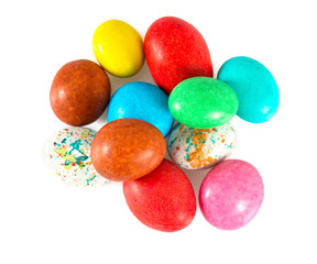 Easter candy eggs isolated on white background