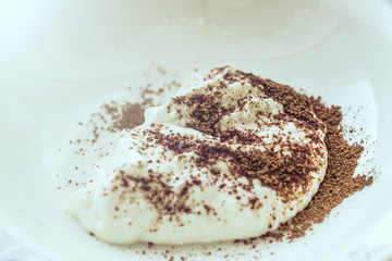 Tiramisu dessert on the white background