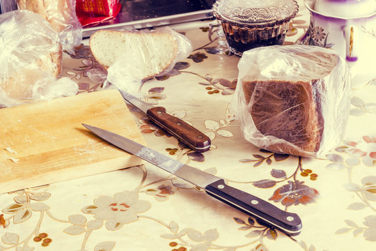 Chaotic Kitchen Table Left By Some Untidy Cook