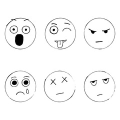 Vector set of emoticon doodles, hand drawn sad emoji