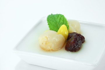 Agar dessert with Fruit and Mint leaves
