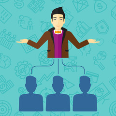 Boss with arms opened.