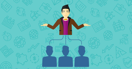 Boss with arms opened.