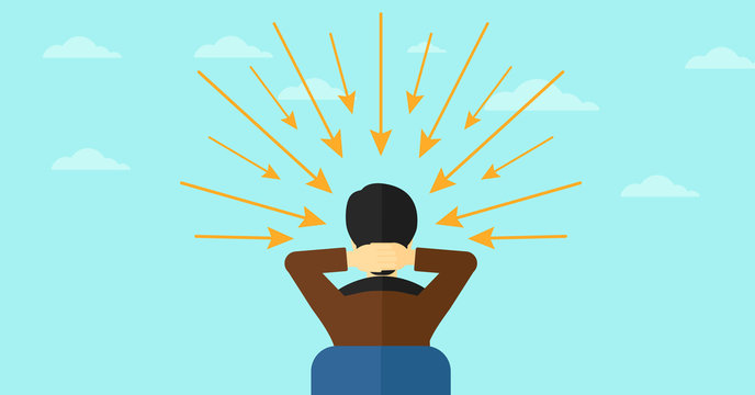 Man with arrows poinded to his head.
