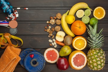 Sports training and a healthy diet. Healthy nutrition for athletes. Sporting achievements. Supplements for athletes.
