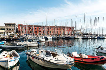 Fototapeta na wymiar view of Naples harbor with boats