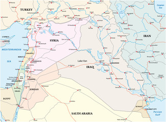 administrative, political and road map of the middle east - obrazy, fototapety, plakaty