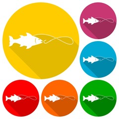 Fishing icons set with long shadow