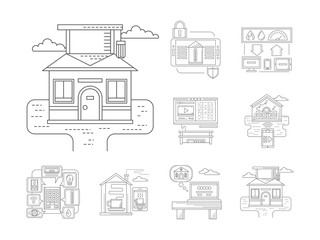 Smart house detailed flat line vector icons