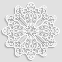 Lacy paper doily, decorative flower, decorative snowflake, mandala, embossed pattern, arabic ornament,indian ornament, 3D, vector