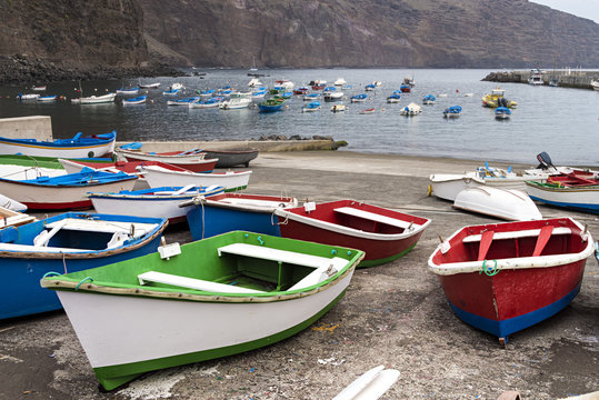 Colorful fishing boats in small port of Valle Gran Rey - La Gomera - Canary islands - Spain