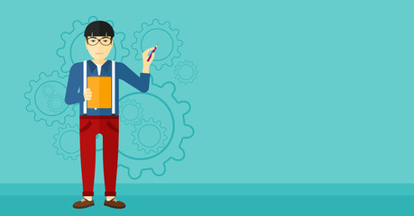 Obraz premium Man standing on gears background.