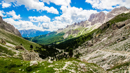 Fototapeta na wymiar The Fassa Valley in the Dolomites, Italy