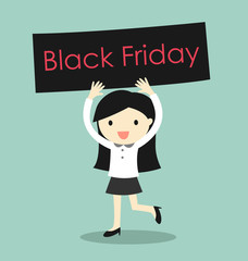 Business concept, Business woman holding 'Black Friday' banner. Vector illustration.