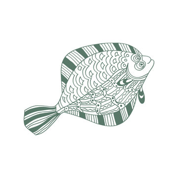 recommend clip art: sketchy fish halibut in cartoon style on a white background
