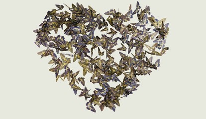 Heart shaped butterfly flight yellow abd blue 