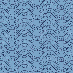 Stylish seamless texture with doodled Baikal ripple wave in blue
