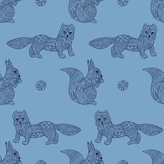 Stylish seamless texture with doodled Baikal squirrel and mustel