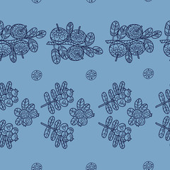 Stylish seamless texture with doodled Baikal berries cranberries