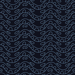 Stylish seamless texture with doodled Baikal ripple wave in blue