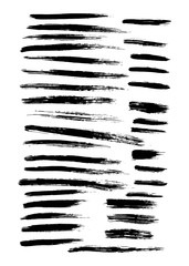 Vector large set of 35 different grunge hand paint brush strokes isolated on white background. Vector design grunge elements. Vector abstract brush strokes. Vintage brush strokes. Retro brush strokes.