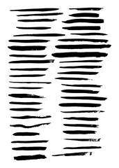 Vector large set of 45 different grunge hand paint brush strokes isolated on white background. Vector design grunge elements. Vector abstract brush strokes. Vintage brush strokes. Retro brush strokes.